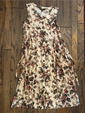 April Cornell Cream Floral Midi Dress with Rose & Olive Accents